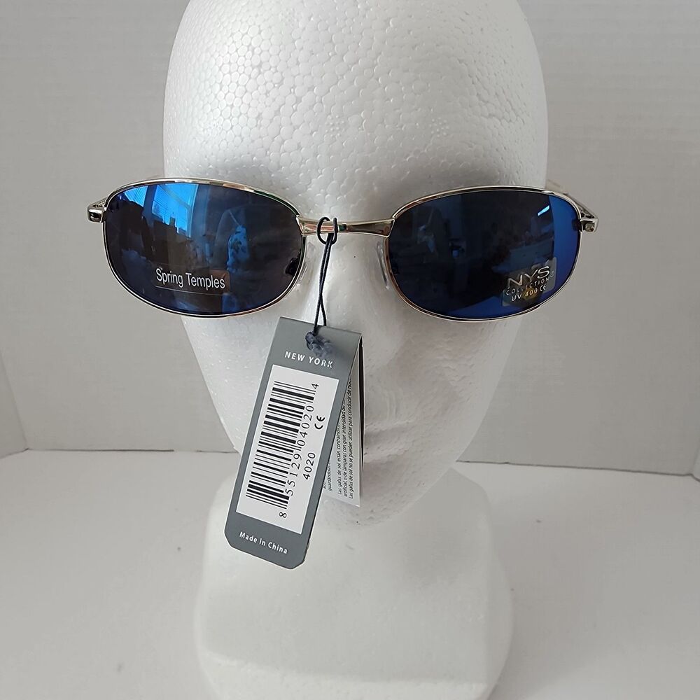 NYS Collection Sunglasses 4220 Cat 3 Blue Reflective Lenses Silvertone Frame